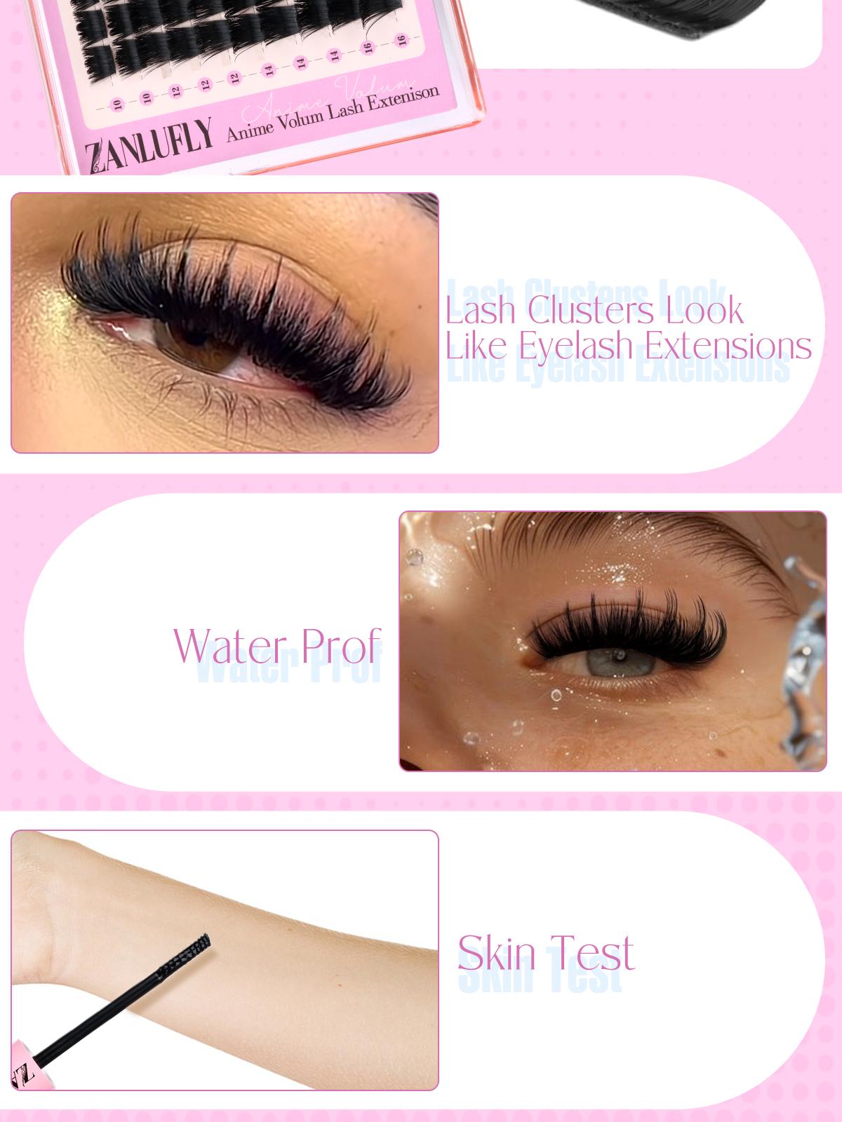 zanlufly Lash Clusters KIt D Curly Lash Extension Kit Volume Thick Eyelash Extension Kit Full Mega Individual Lashes Kit Comestic Makeup TikTokShopBlackFriday