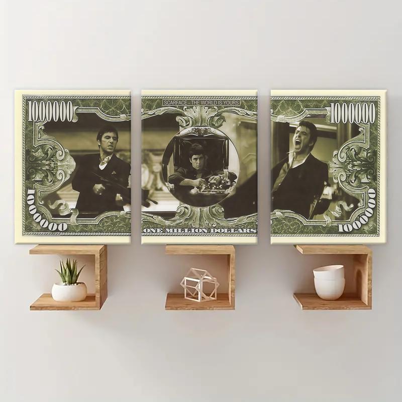 3 Count wooden frame canvas, Gangster Legend Money Pattern poster, Vintage Money Art Decoration, Exquisite Mural, Stylish Bedroom Decoration, Modern Home Decoration, Living Room and Hallway Wall Decoration, HD, waterproof, Art 3 Count wooden frame canvas, Gangster Legend Money Pattern poster, Vintage Money Art Decoration, Exquisite Mural, Stylish Bedroom Decoration, Modern Home Decoration, Living Room and Hallway Wall Decoration, HD, waterproof, Art