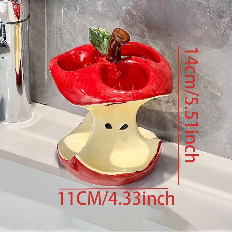 High-Value Apple Core Toothbrush Holder Ceramic Base, Water-Drip Design Bathroom Sink Accessory, Creative Toilet Essentials, Toothbrush Storage