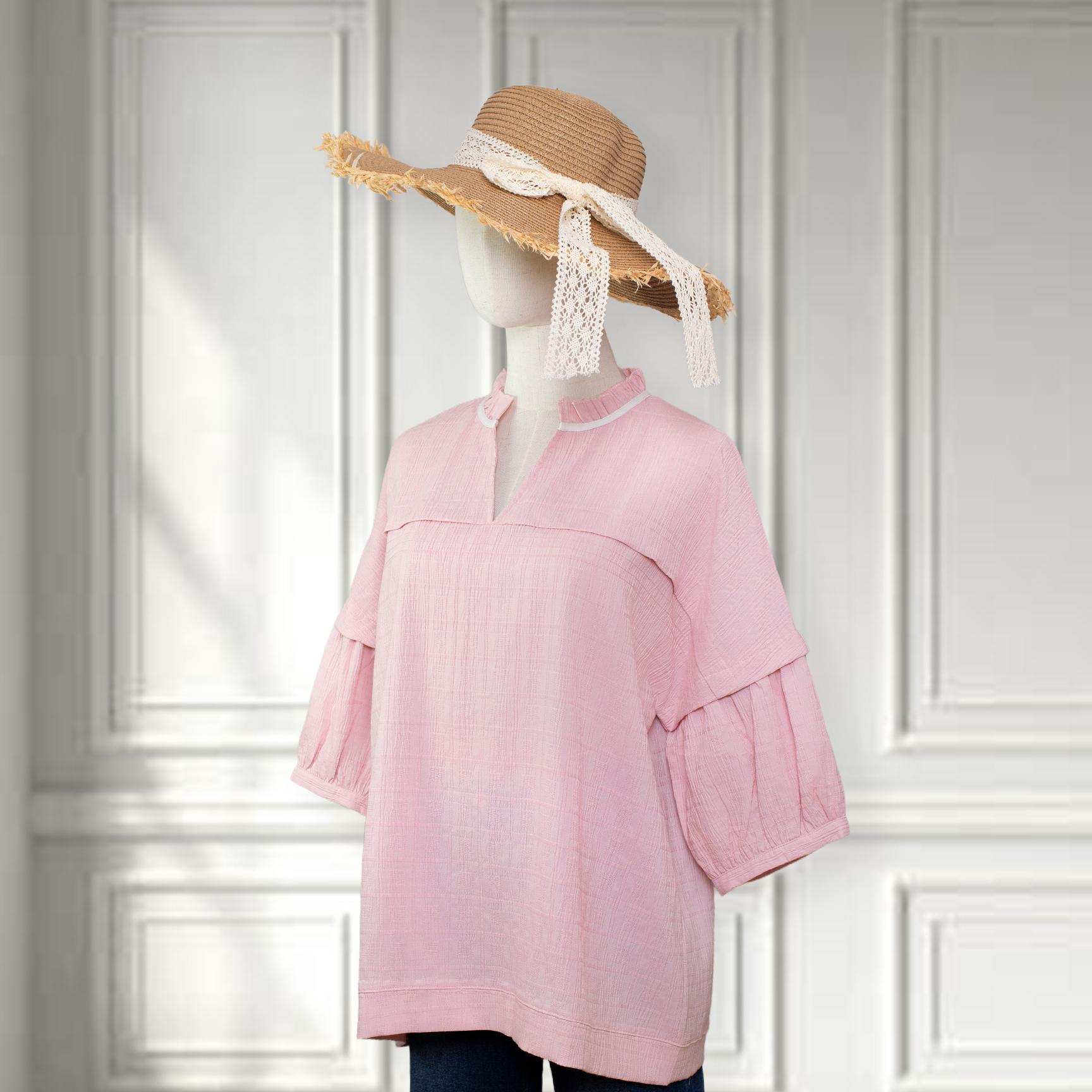 SageVell Blush Textured Blouse Layered Puff Sleeves Ruffled Collar Feminine Daily Top Cotton Fabric Soft Style Women's Shirts SpringStatements SageVell Blush Textured Blouse Layered Puff Sleeves Ruffled Collar Feminine Daily Top Cotton Fabric Soft Style Women's Shirts SpringStatements