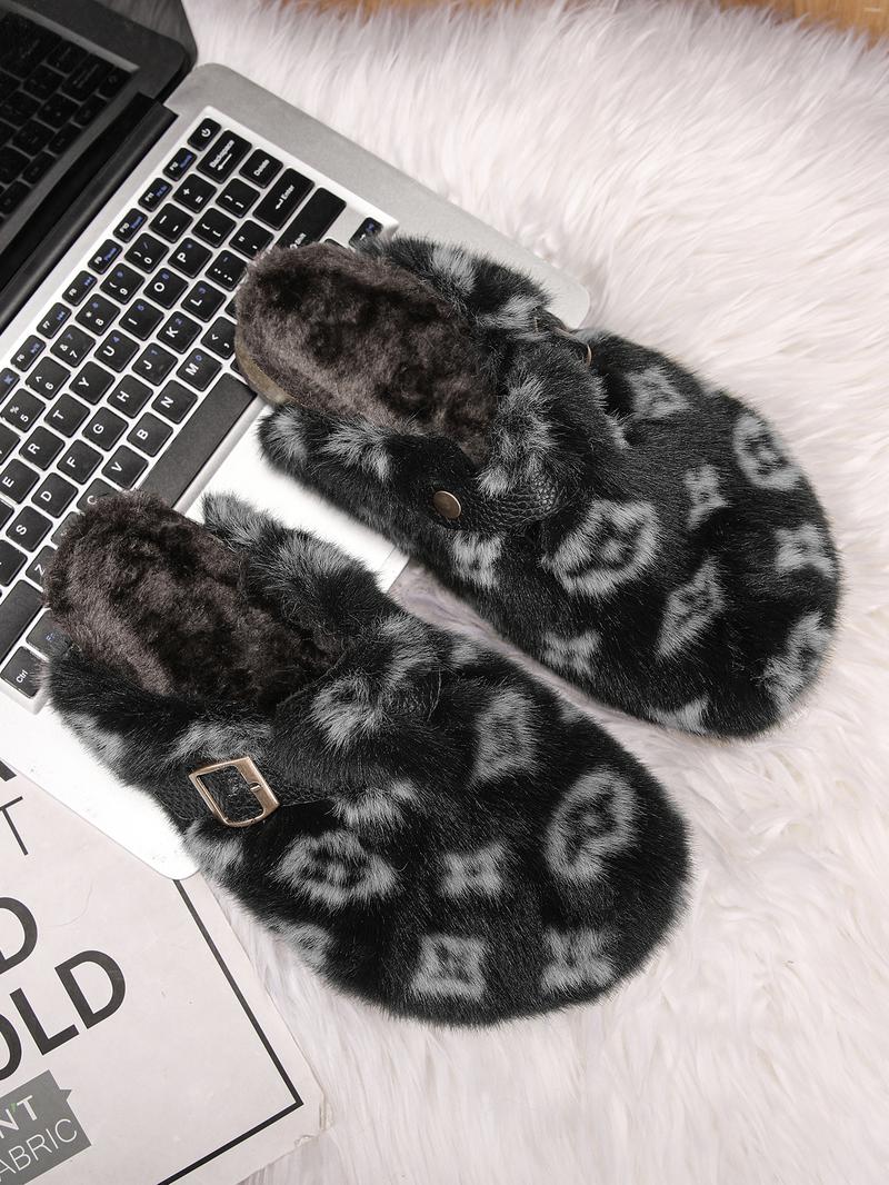 Women Men High-Quality Faux Fur Mules, Fuzzy House Slippers, Anti-Slip Warm Outdoor Shoes, Casual Fashion Winter, Perfect Gift Choice
