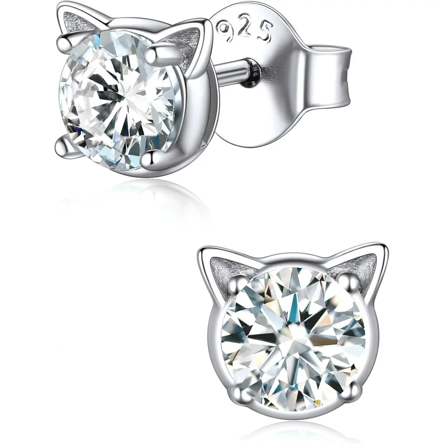 925 Sterling Silver Cat Earrings for Women, Hypoallergenic Round Birthstone Stud Earrings Cute Cat Earrings with Gift Box(Gift)