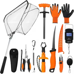 10 Pcs Fishing Tool Kit, Easter Gift Basket, Fishing Pliers with Lanyard and Protective Sheaths, Landing Net, Fillet Knife, Fish Scale, Gripper, Hook Remover, Braid Scissors, Gloves