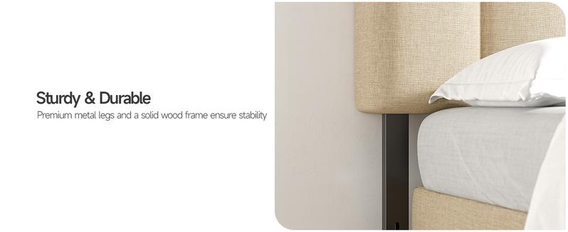 【Valentine's Day Gift】ONBRILL Adjustable Headboard for Full/Queen Size Bed Frame, Linen Fabric Bed Headboard with Storage & RGB LED Light in Modern Vertical Channel Design