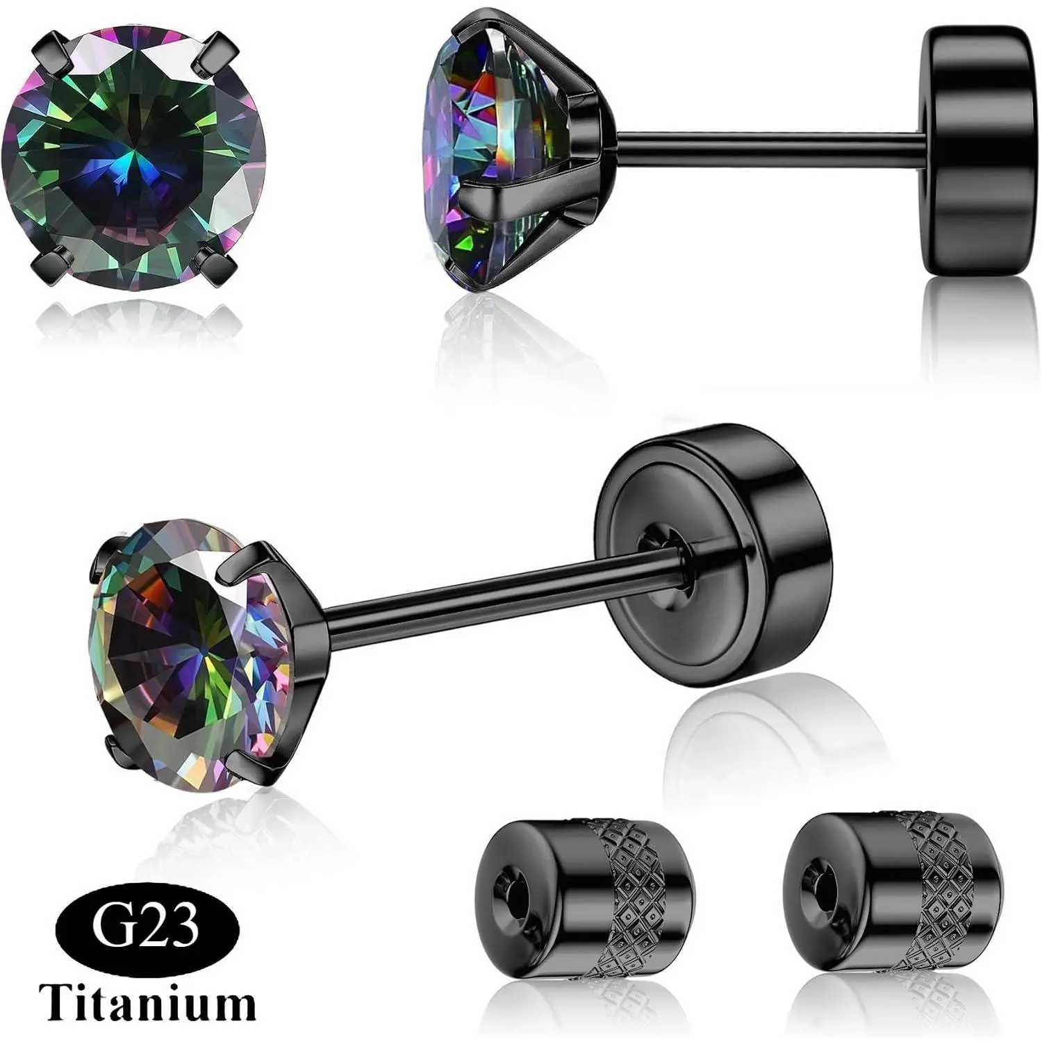 CASSIECA G23 Titanium Threadless Flat Back Stud Earrings for Women, Hypoallergenic Lead-Free 6A Cubic Zirconia 20G Push Pin Flower Motif Jewelry, Helix Piercing Earrings for Tragus Daily Pierced Summer Wear, Earring For Women Sohochic