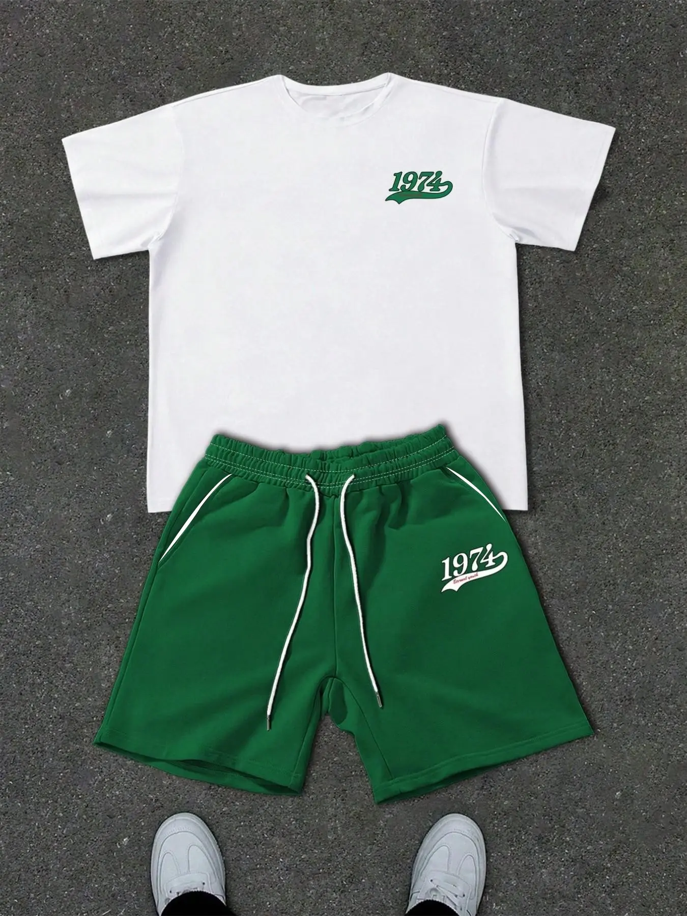 Men's Two-Piece Hip-Hop Set, Printed Short Sleeve + Drawstring Shorts, 5 Styles Summer Casual Sports, Loose-Fitting, All over Print