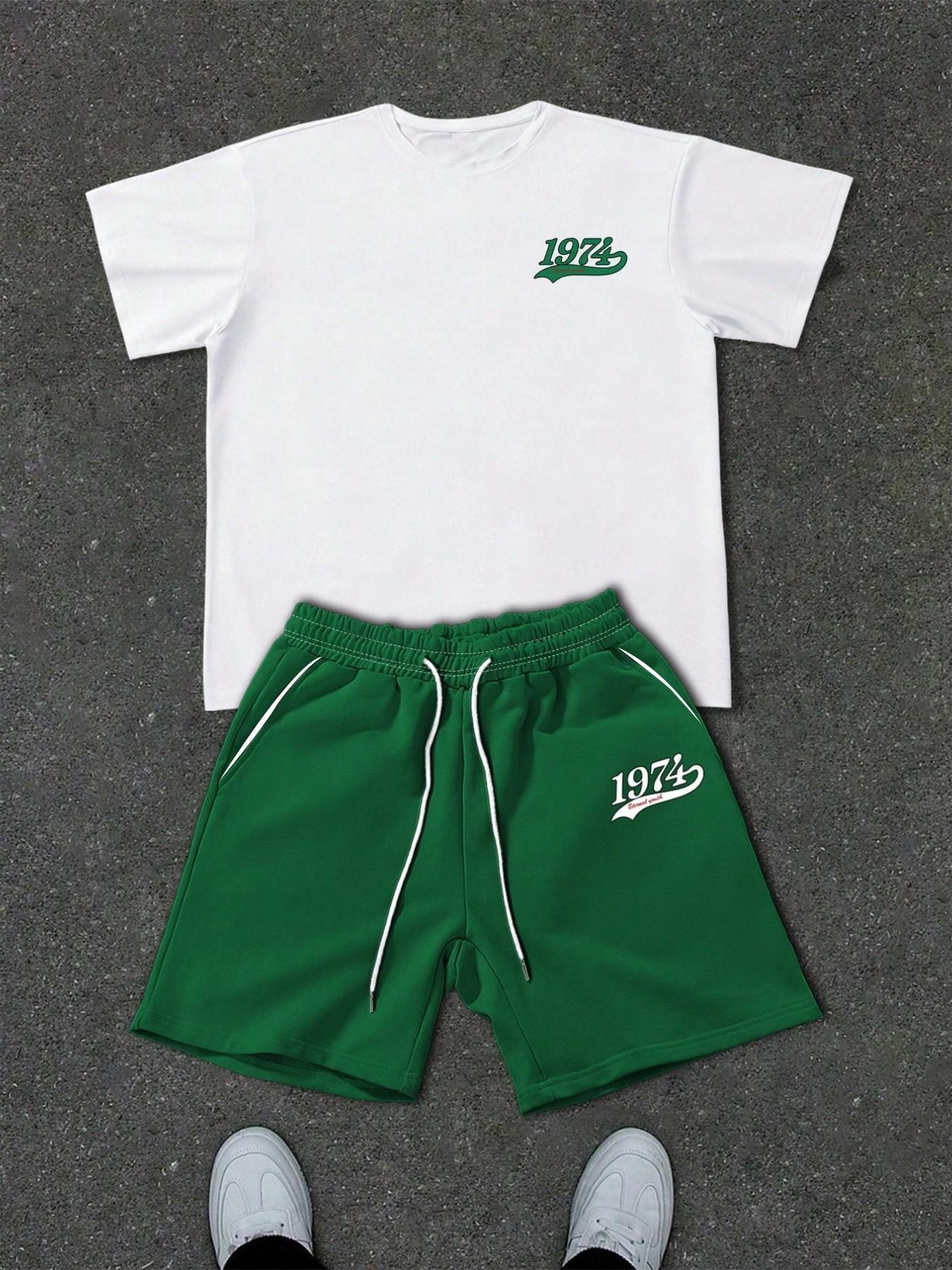 Men's Two-Piece Hip-Hop Set Outfit, Printed Short Sleeve + Drawstring Shorts, 5 Styles Summer Casual Sports, Loose-Fitting, All over Print