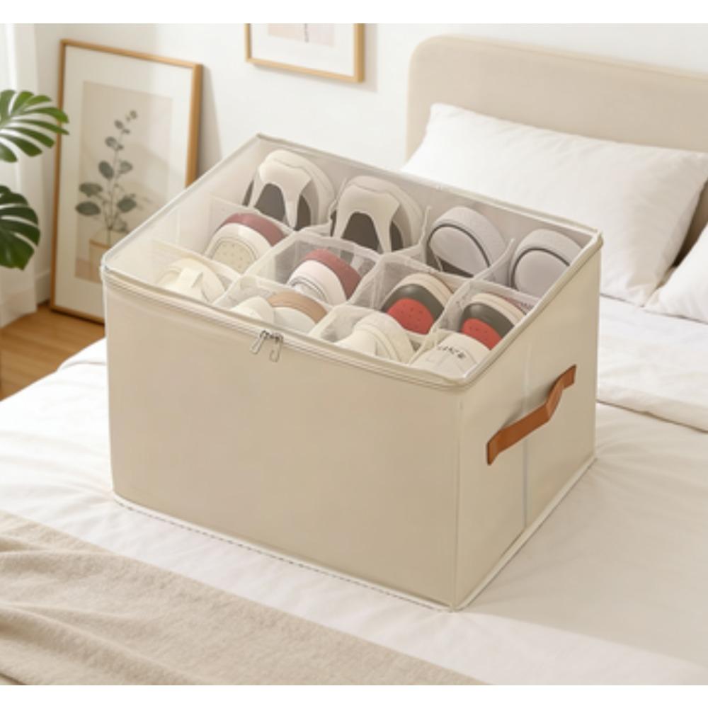 Collapsible Covered Shoe Storage - Dustproof Storage Box for Shoes, Clothes and Accessories - Multifunctional Home Organization Solution, Rectangular, Flip-Top Closure, Shoe Storage Box
