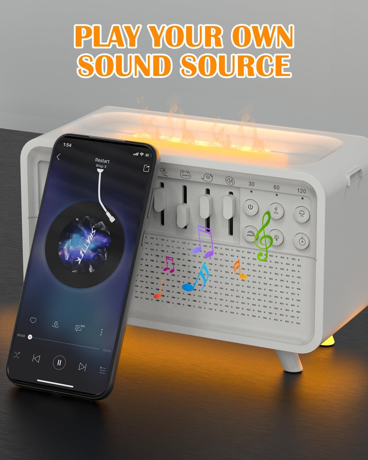 White Noise Flame Diffuser Bluetooth Speaker White Noise Aromatherapy Humidifier Night Light Combination Of 8 Group Nature Sound Sleep Aid Customized Gifts