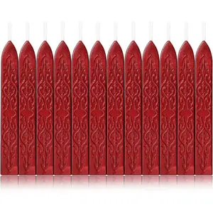 Yoption 12 Pcs Sealing Wax Sticks with Wicks, Antique Wine Red Wax Seal Sticks for Wax Seal Stamp, Wedding Invitations, Christmas, Gift Wrapping, Envelops Sealing (Antique Wine Red)