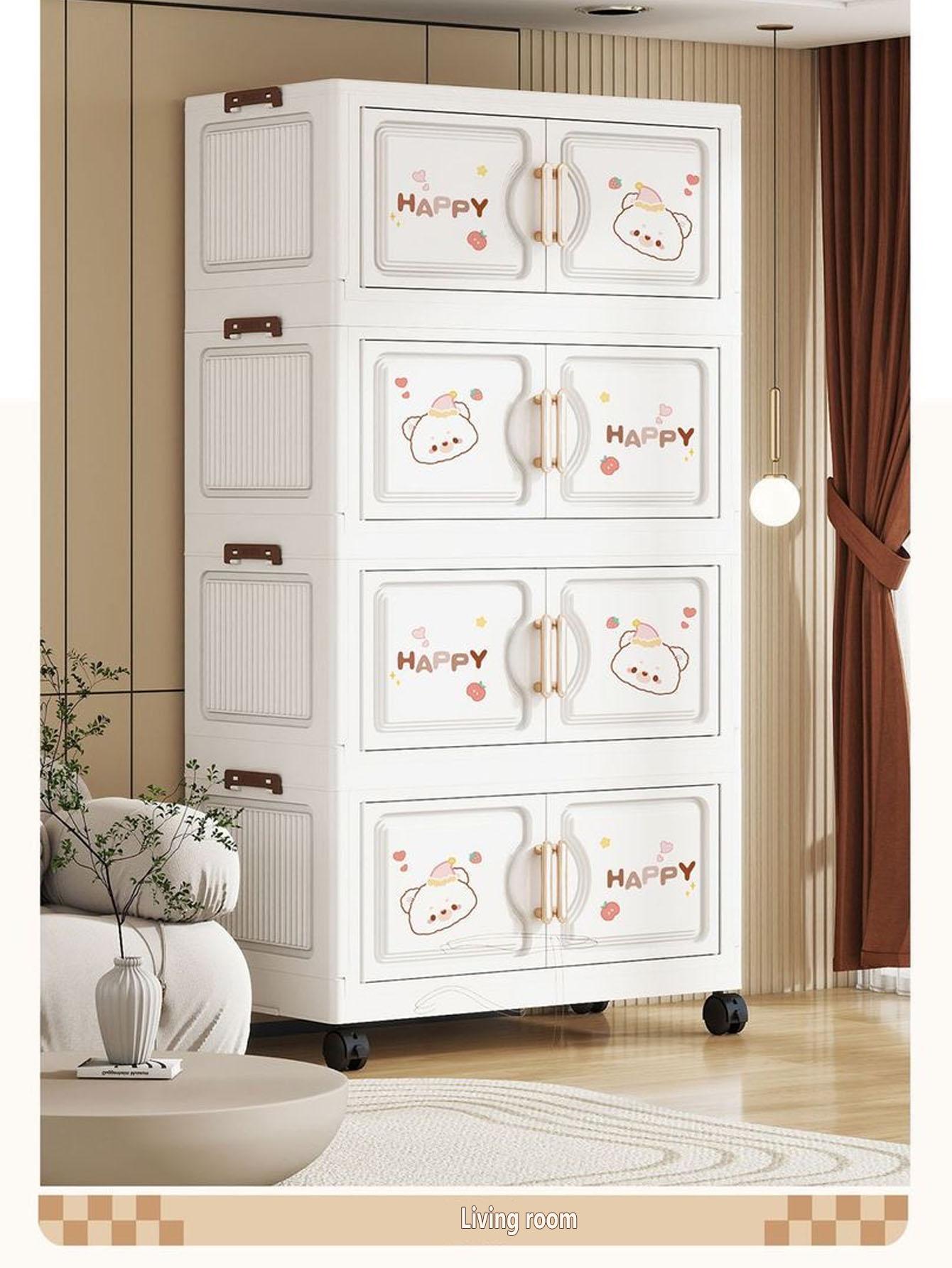 Foldable Plastic Storage Cabinet, Multi-Layer Home Organizer, Easy Assembly, Bedroom & Living Room Use, Baby Closet, Nursery, Modern Style, Cupboard