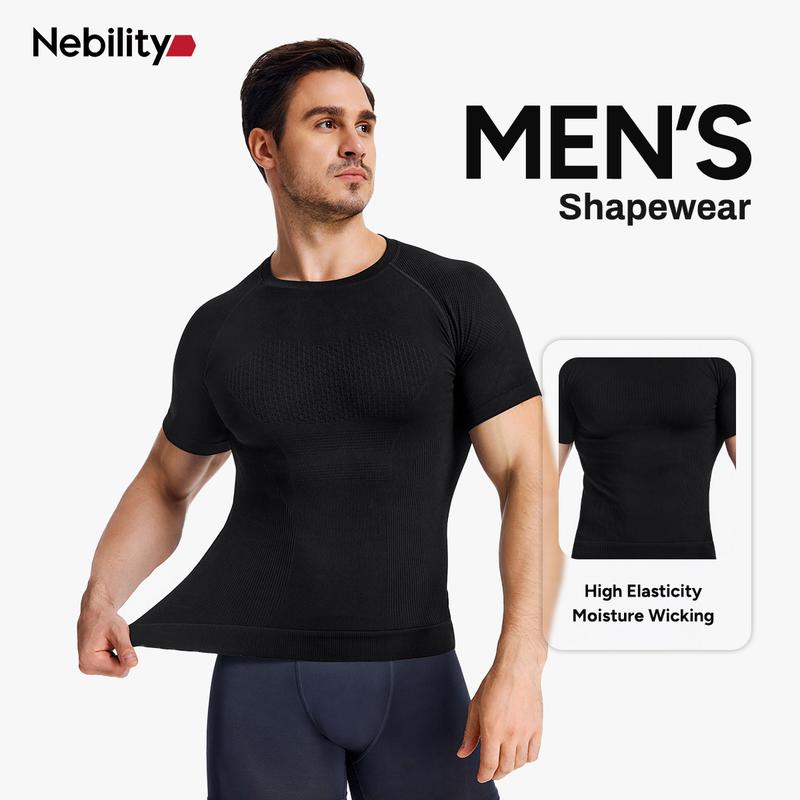Nebility Men's Compression Shirts Cool Dry Short Sleeve Baselayer Athletic Workout T Shirts Activewear Fitness Rash Guard Clothing