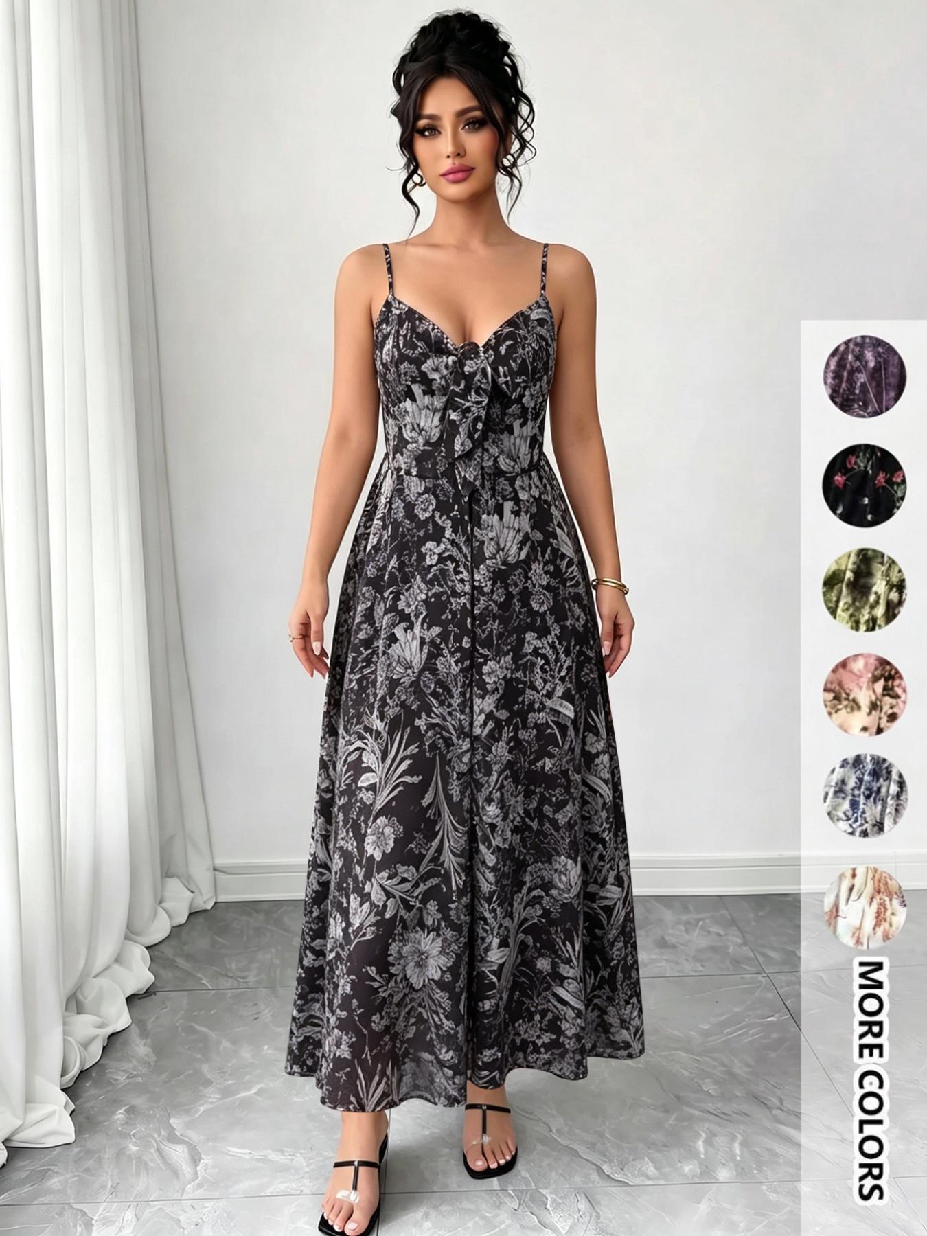 Women's Floral Print Cami Dress, Boho Fashion Casual A Line Dress for Beach Holiday Vacation, Ladies Dress for Summer
