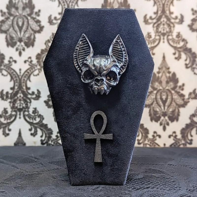 Gothic Vampire Bat Jewelry Coffin Box, Velvet-Lined Rectangular Storage Case, Earring Holders, Vintage Gothic Decor, Travel-Friendly Organizer