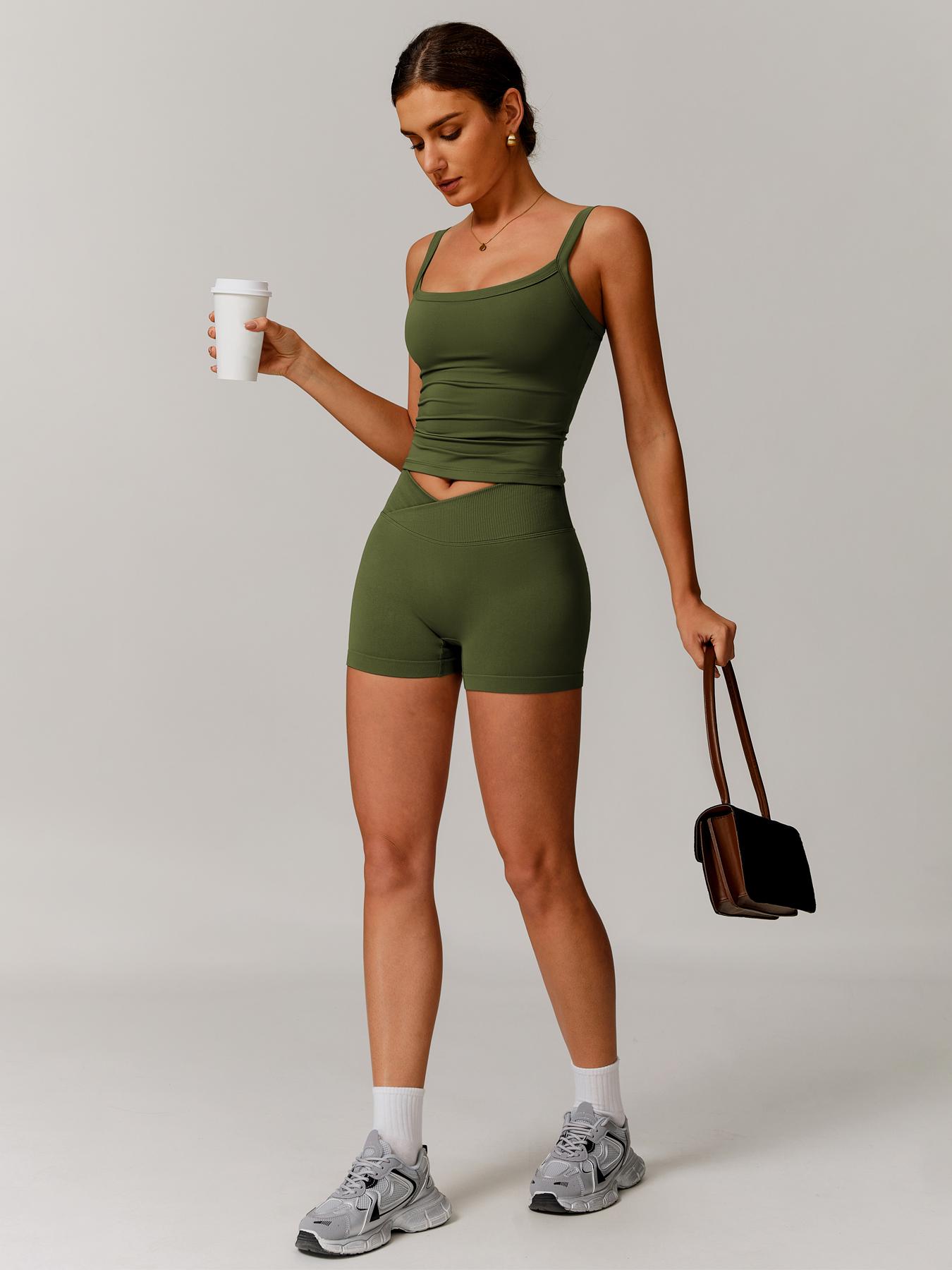 Women's Solid Top & Shorts Sportswear Set, Stretchable Activewear Casual Comfy Breathable Two-piece Outfits for Yoga Gym Workout Running, Ladies Sportswear for Spring & Fall