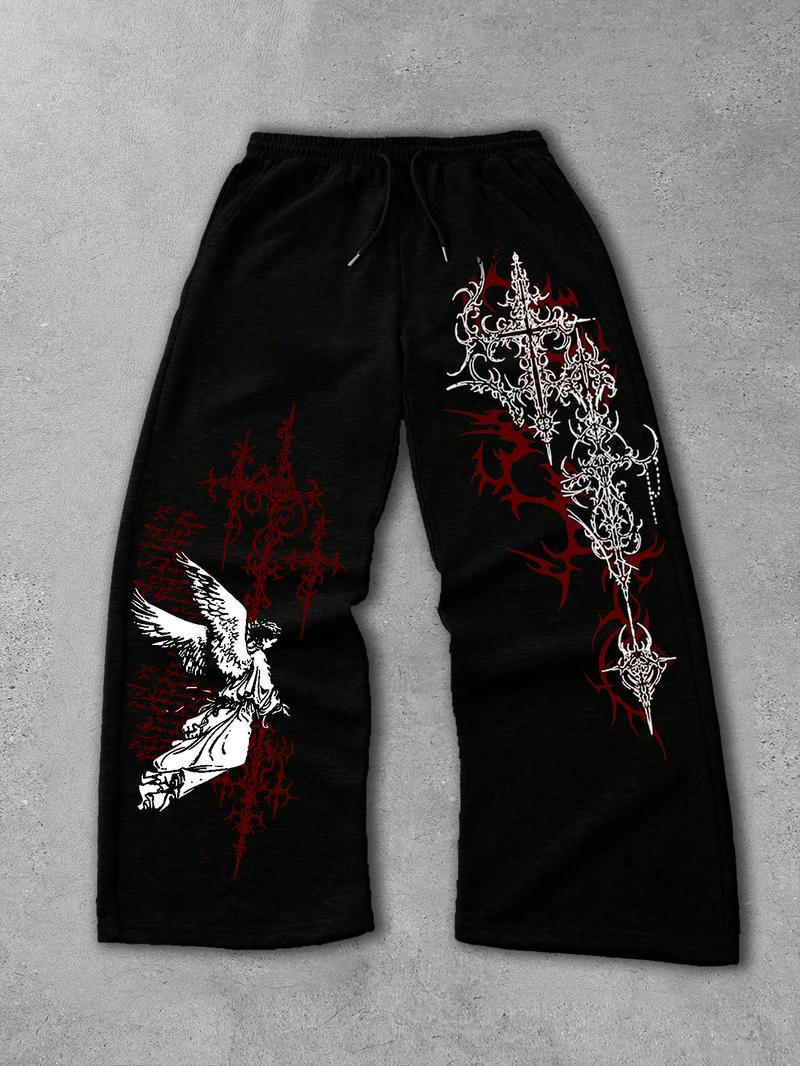 Men's Straight Leg Long Pants Gothic Print, Casual Fashion Bottoms, Comfortable and Stylish, Perfect for Daily Wear