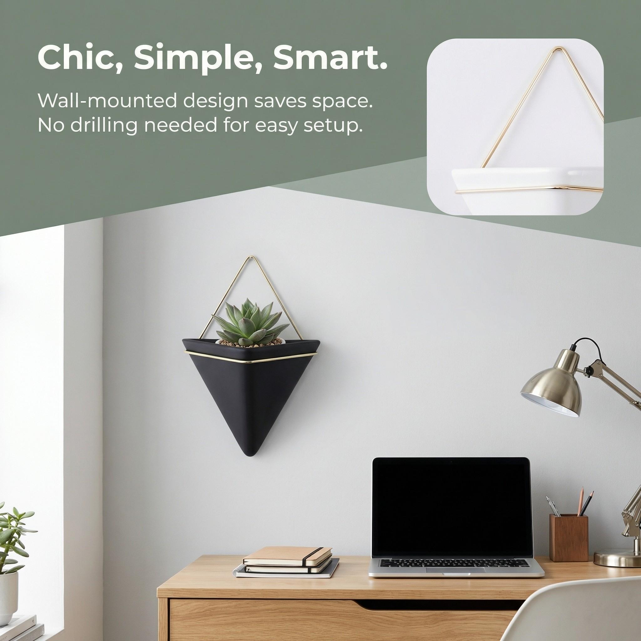 Wall-Mounted Flower Vase Creative Design, Iron Art Planter, Ceramic Container, Triangular Hanging Pot, Decorative Home Accessory