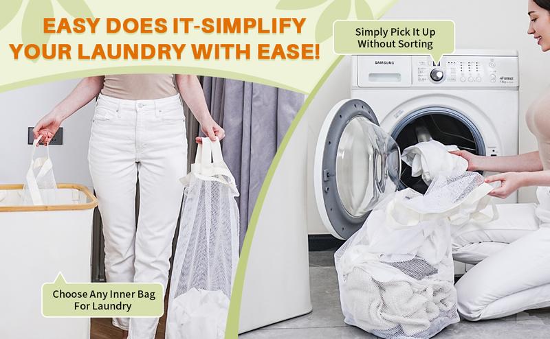 Bathola 160L Laundry Hamper with Lid, 3-Section Foldable Clothes with Removable Bags, Organizer for Bedroom & Laundry Basket large Beige bathroom accessories