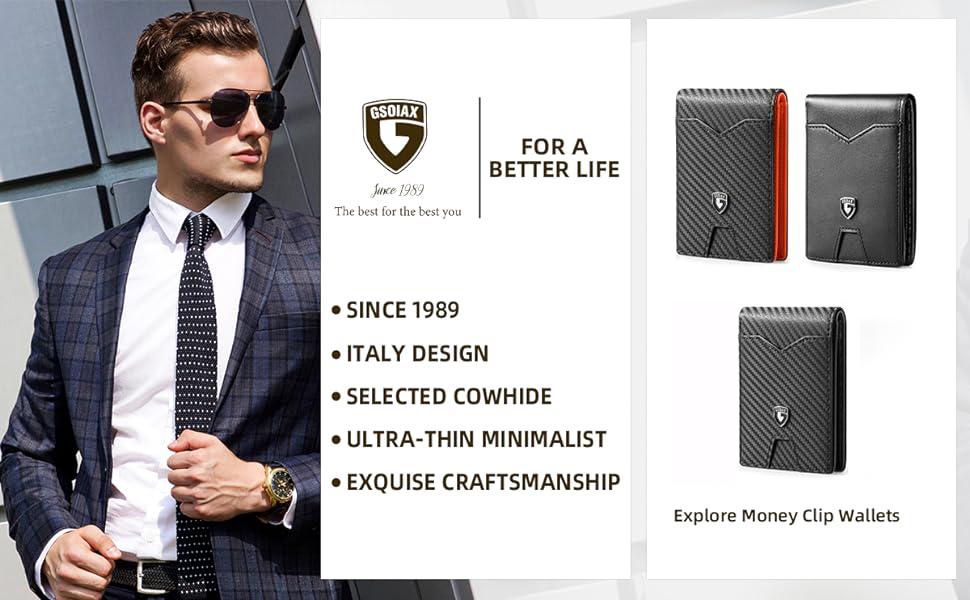 GSOIAX Men's Slim Wallet with RFID Blocking Men gifts Christmas Best Gift Ideas  with Gift Box