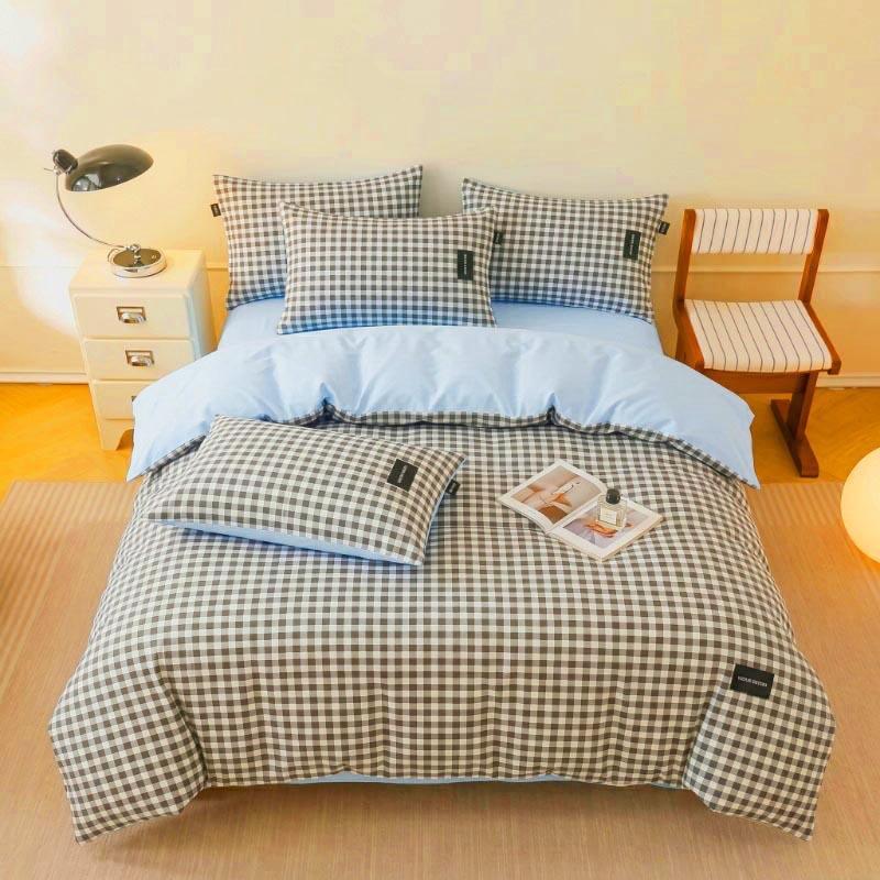 Colorful Cationic Fabric Plaid Four-Piece Set, Includes Duvet Cover, Bed Skirt, Pillowcases, Comfortable and Stylish Bedroom Essentials