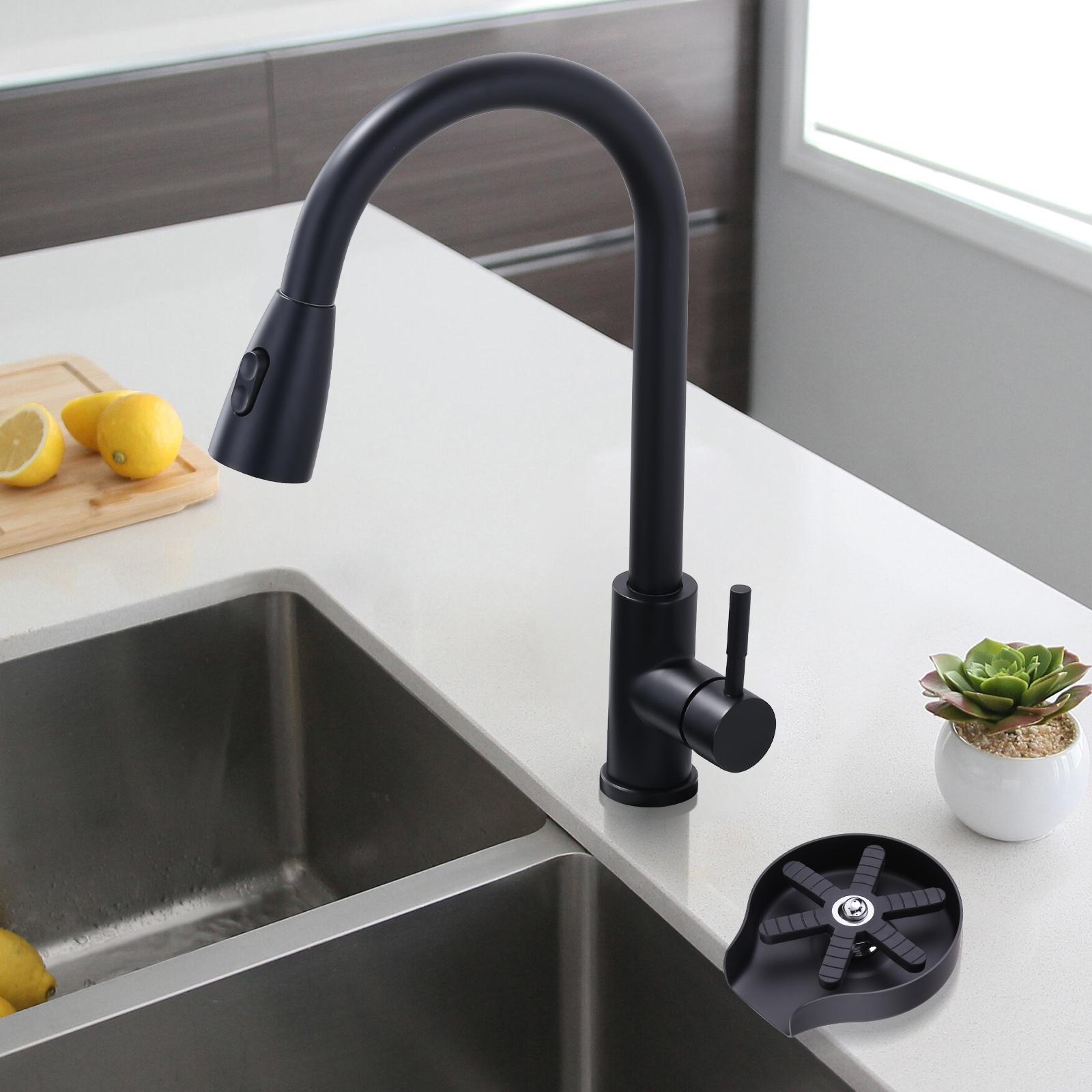 WOWOW Kitchen Glass Rinser - Stainless Steel Faucet Accessory with Water Function, Matte Black Automatic Cup & Bottle Washer for Home Sink