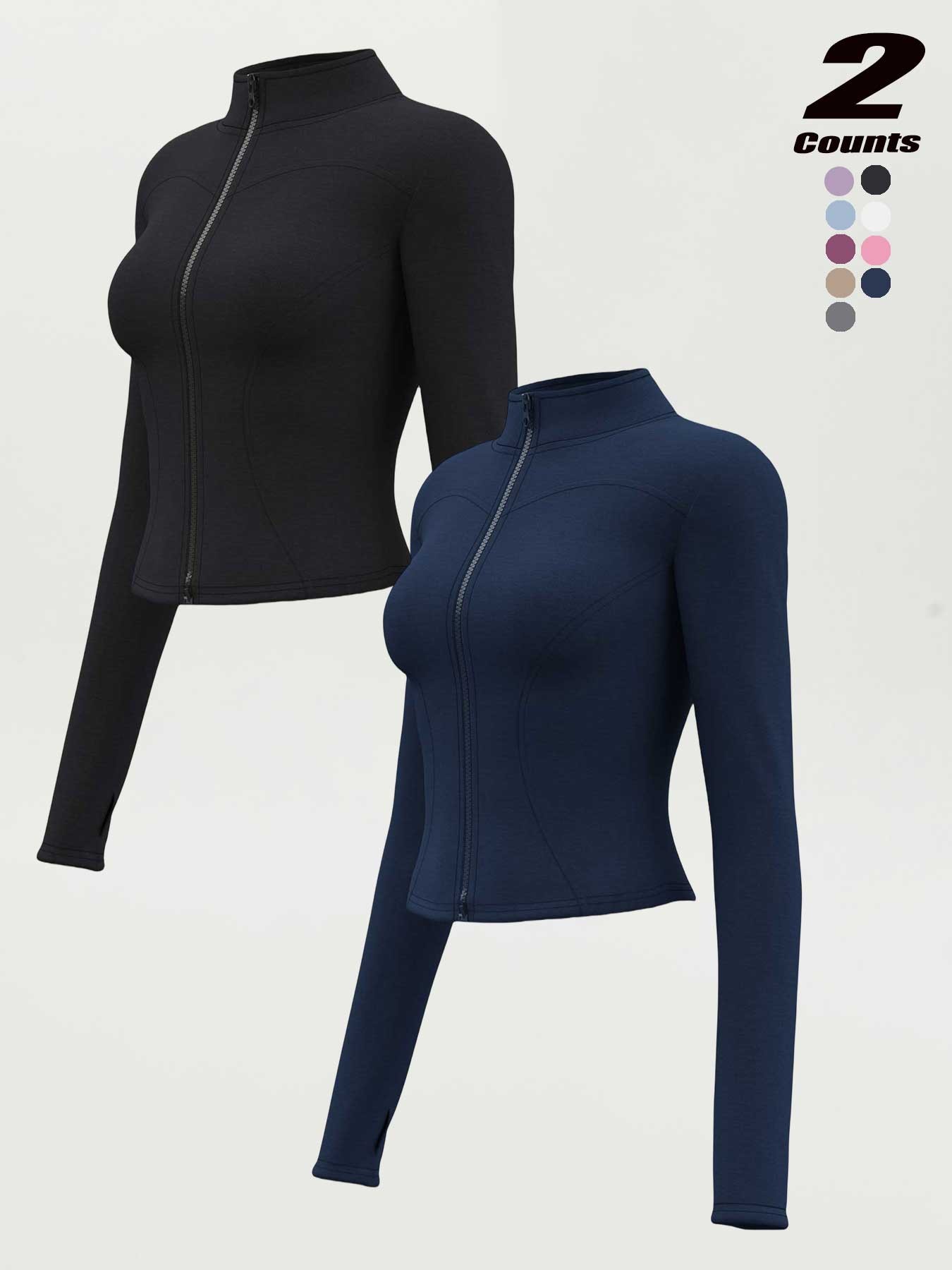 Women's High Elastic Stand Collar Thumbhole Fitted Gym Top, Breathable Thinning Yoga Jacket, Sports Jacket for All Seasons, Long Sleeve Fitness Wear S-Xxxl