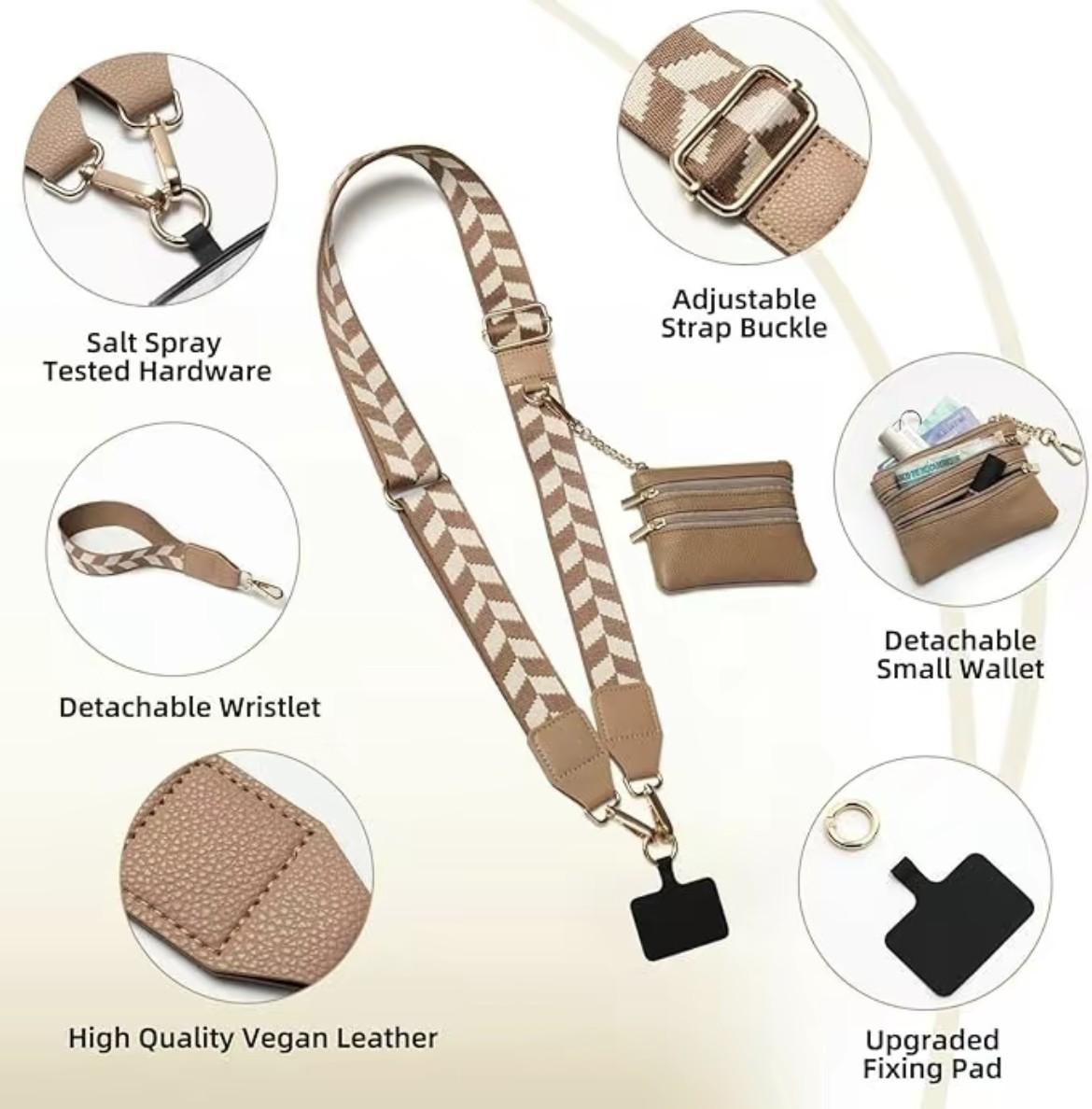 Adjustable Phone Lanyard Crossbody Strap with Wallet, Clip and Go Strap for Phone and Wallet, Compatible with All Phones, Perfect for Travel, Running, Shopping, Mother's Day Gifts