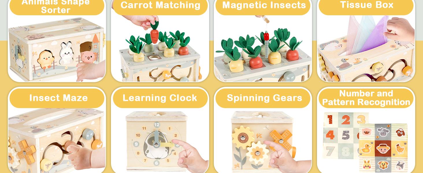 Baby Tissue Box Toy - Wooden Montessori Toys , Educational Baby Toys for Preschool Learning Fine Motor Skills, Activity Cube Sensory, Multifunctional Stuffers Learning Toy Baby Tissue Box Toy - Wooden Montessori Toys , Educational Baby Toys for Preschool Learning Fine Motor Skills, Activity Cube Sensory, Multifunctional Stuffers Learning Toy