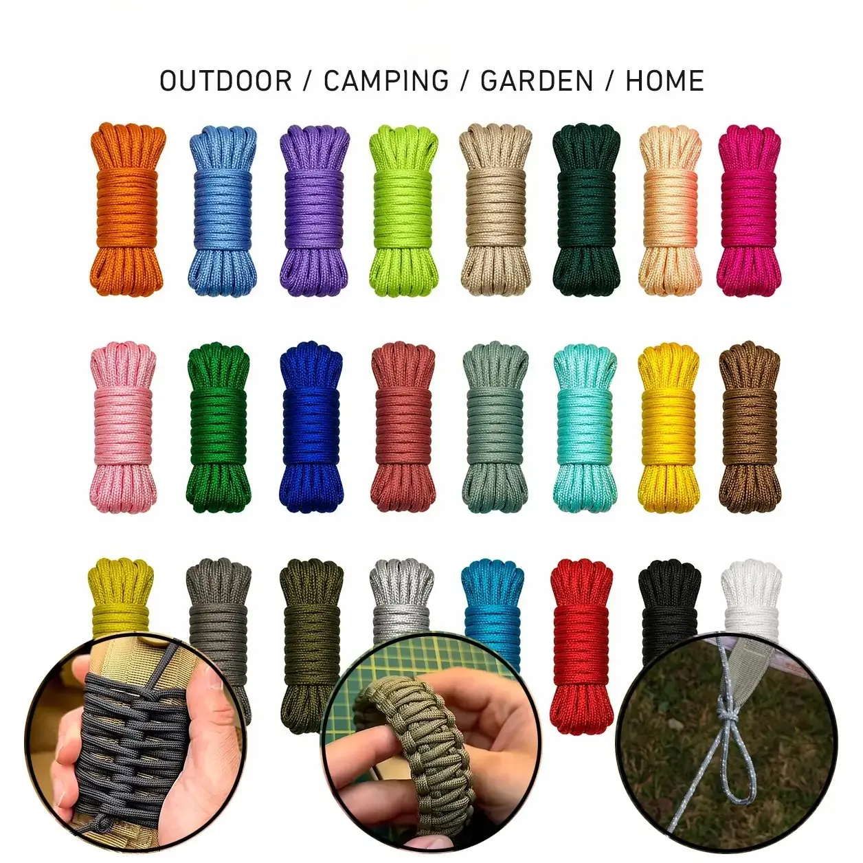 Random Colors Paracord Rope Set 15/30×3M, 7‑Strand Core 550 LB Tensile Strength Parachute Cord, Multipurpose Utility Cord for DIY Bracelet Making, EDC Gear, Outdoor Camping & Household Bundling
