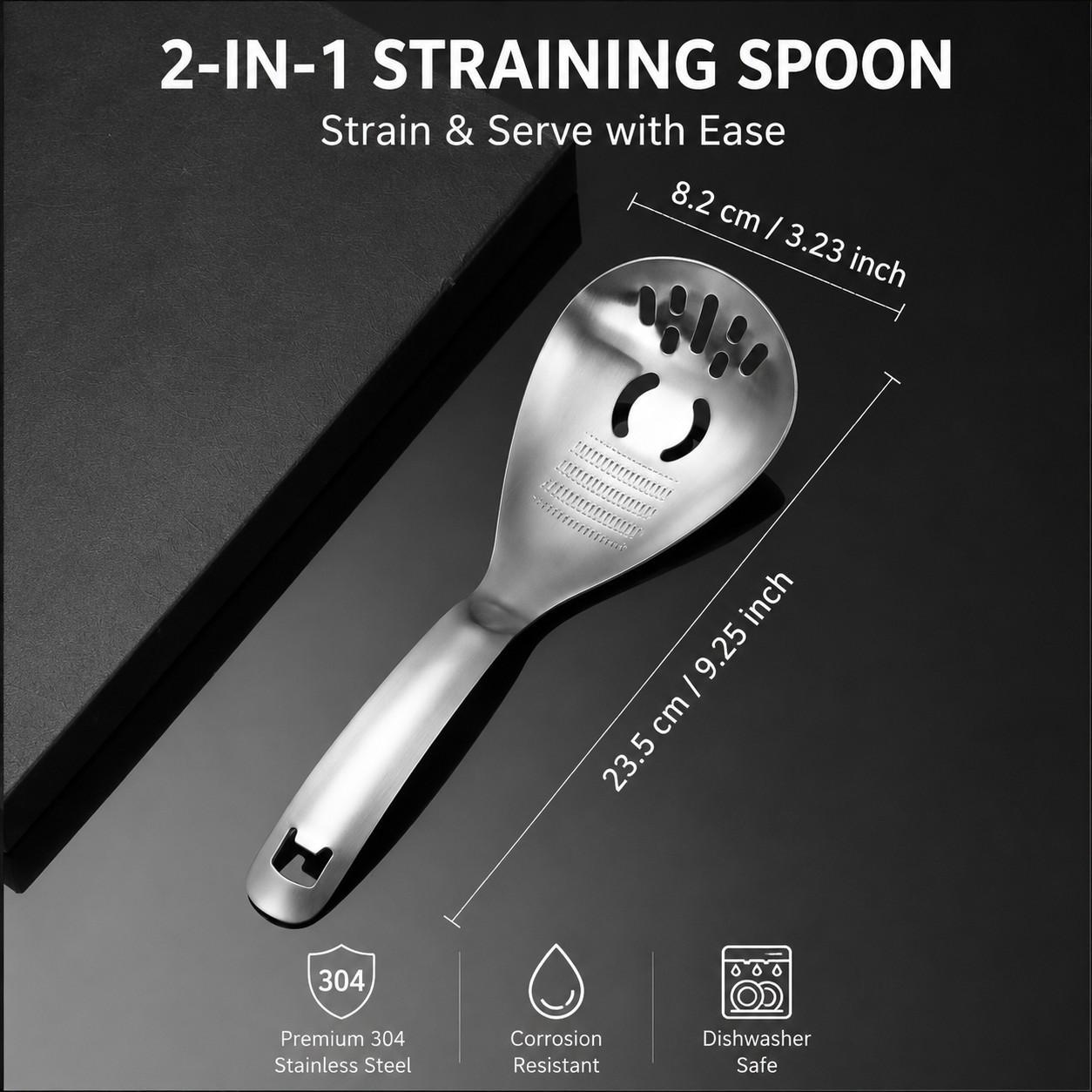 304 Stainless Steel Multi-Use Kitchen Strainer Ladle with Holes - Draining Filter Mesh, Baby Food Masher, Garlic Grinder, Multi-Functional Utensil, Cooking