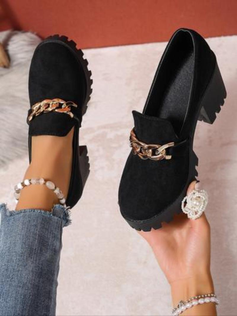 Women's Fashion Elegant Classic High Heels, Metal Decor Faux Fur Design, Stage Style Thick Sole Punk Shoes, All Season Wedding Comfortable Wear