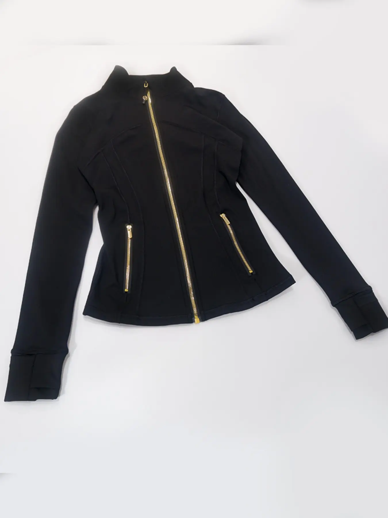 Women's running, sports, yoga wear, zip front jacket, gold zipper, stand collar, top, outerwear, Zippered Sports Jacket, Sports Casual Jacket, High Elasticity Jacket, Workout Jackets