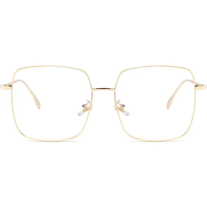 Women's Oversized Square Frame Glasses - Large Size Blue Light Blocking Metal Wide Frames, Stylish Look, Non-Prescription for Computer Gaming & Daily Wear