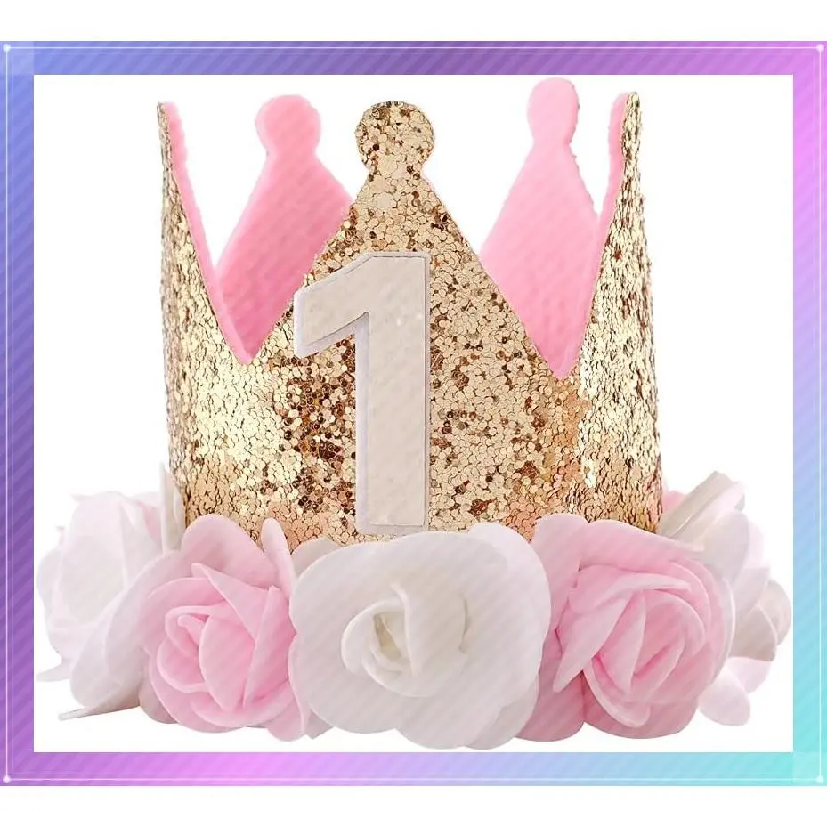 1st Birthday Hat Girl Decorations First For Baby Gifts Rose Gold Pink Crown Party One Year Old PrincessGift
