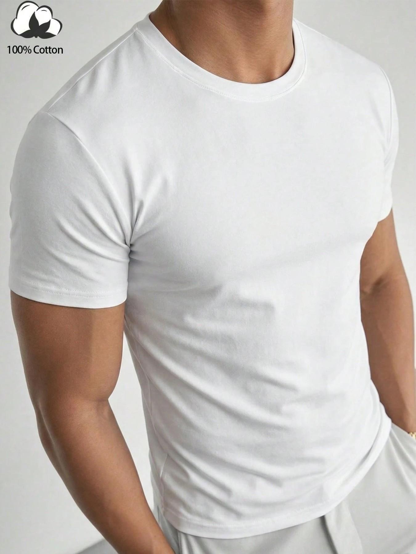 Men’s 100% Cotton Muscle Fit T-Shirt - Slimming Body-Hugging Crew Neck Tee, Breathable Soft Fabric, One Wear Multiple Ways for Gym, Streetwear & Office Casual, Clean Fit Everyday Basic, Athletic Shirt