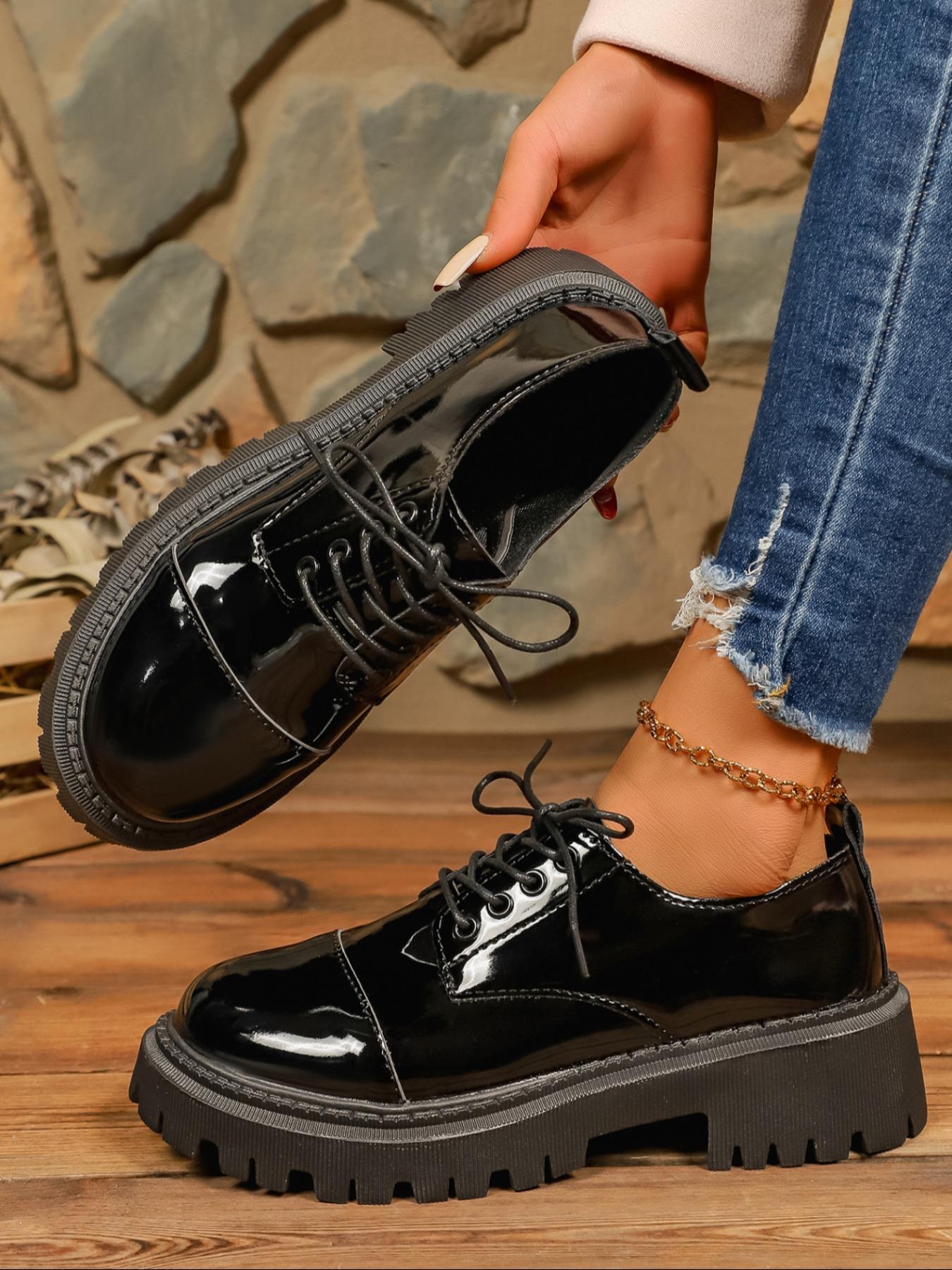 Patent Leather Platform Chunky Dress Shoes Lace Up Oxfords Derby Business Casual Amazon.com | Men main image 2