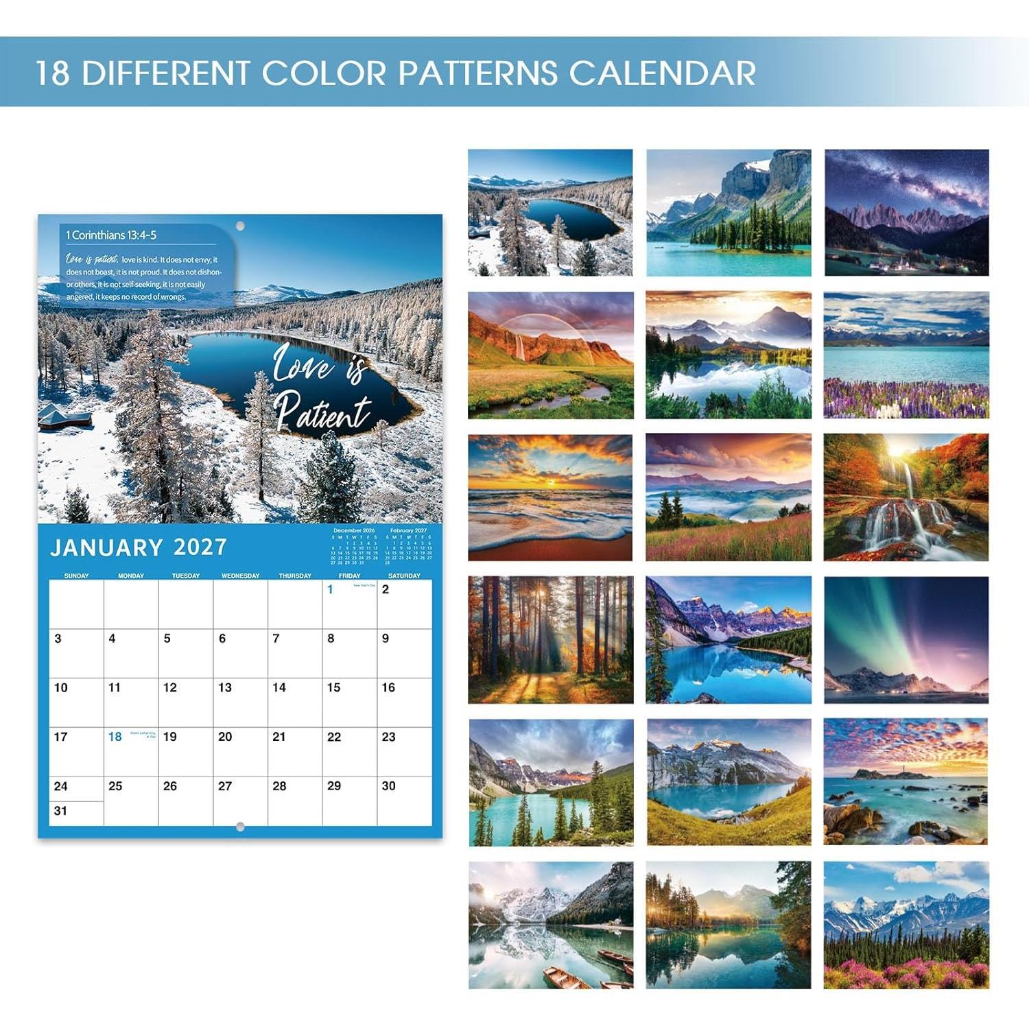 Wall Calendar 2026-2027 - 2026-2027  Verse Calendar, 18 Monthly Wall Calendars, Jul. 2026 - Dec. 2027, 11" x 8.5", Wall Calendar 2026-2027 with Unruled Blocks and Thick Glossy Paper,  Quotes