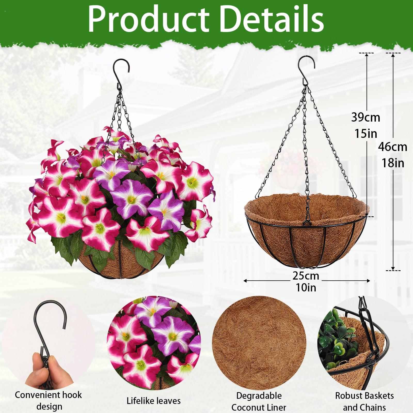 Outdoor Artificial Plant Hanging Baskets Set of 2, UV Resistant Porch Garden Decor, Durable Fake Plants for Outdoor Use