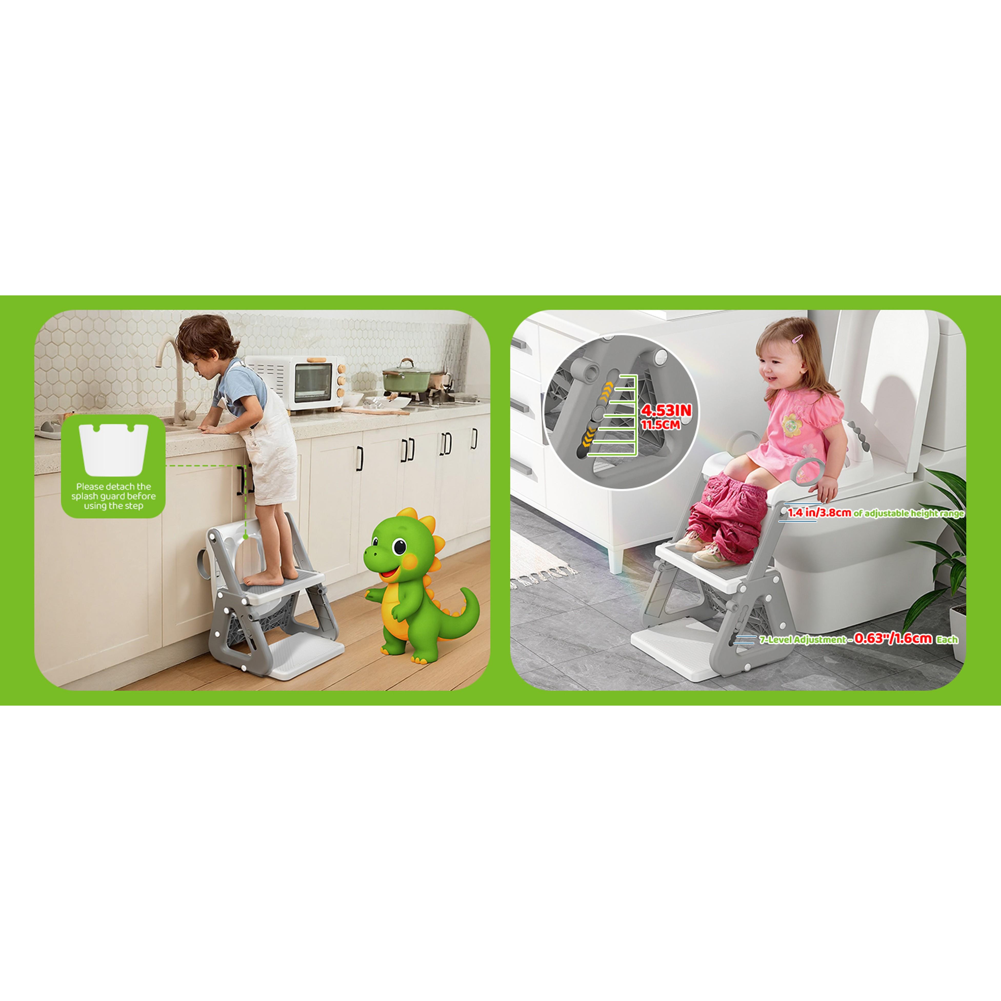 Potty Training Seat, Upgrade 2 in 1 Potty Training Toilet with Step Stool Foldable Toddler Toilet Seat for Kids Boys Girls Toddler Potty with Splash Guard Anti-Slip Pad Adjustable Ladder & Seat Height