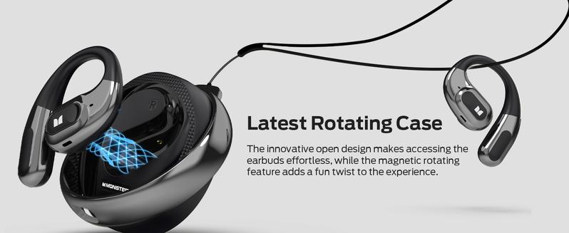 Monster AC330 Open-Ear Wireless Earbuds – Bluetooth 5.4 Headphones with Crystal-Clear Calls, 24H Playtime, Type-C Charging, Stylish Rotating Case with Lanyard, IPX5 Waterproof, Secure Fit for Sports & Daily Use