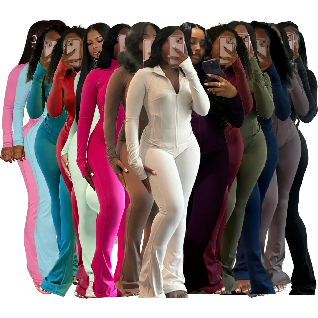 Women European American Sports Casual 2 Piece Outfits Sexy Slim Long Sleeve Top Flared Pants Matching Set Stretch Bodycon Tracksuit High Waist Skinny Bootcut Trousers Y2K Streetwear Daily Gym Club Matching Two Piece Set For Ladies