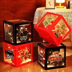 42 count Movie Night Party Decorations Include 4 Film Balloon Boxes 20 Red Black Balloons 4 LED Lights 12 Film Cutouts with 2 Adhesive Dots for Movie Night Party