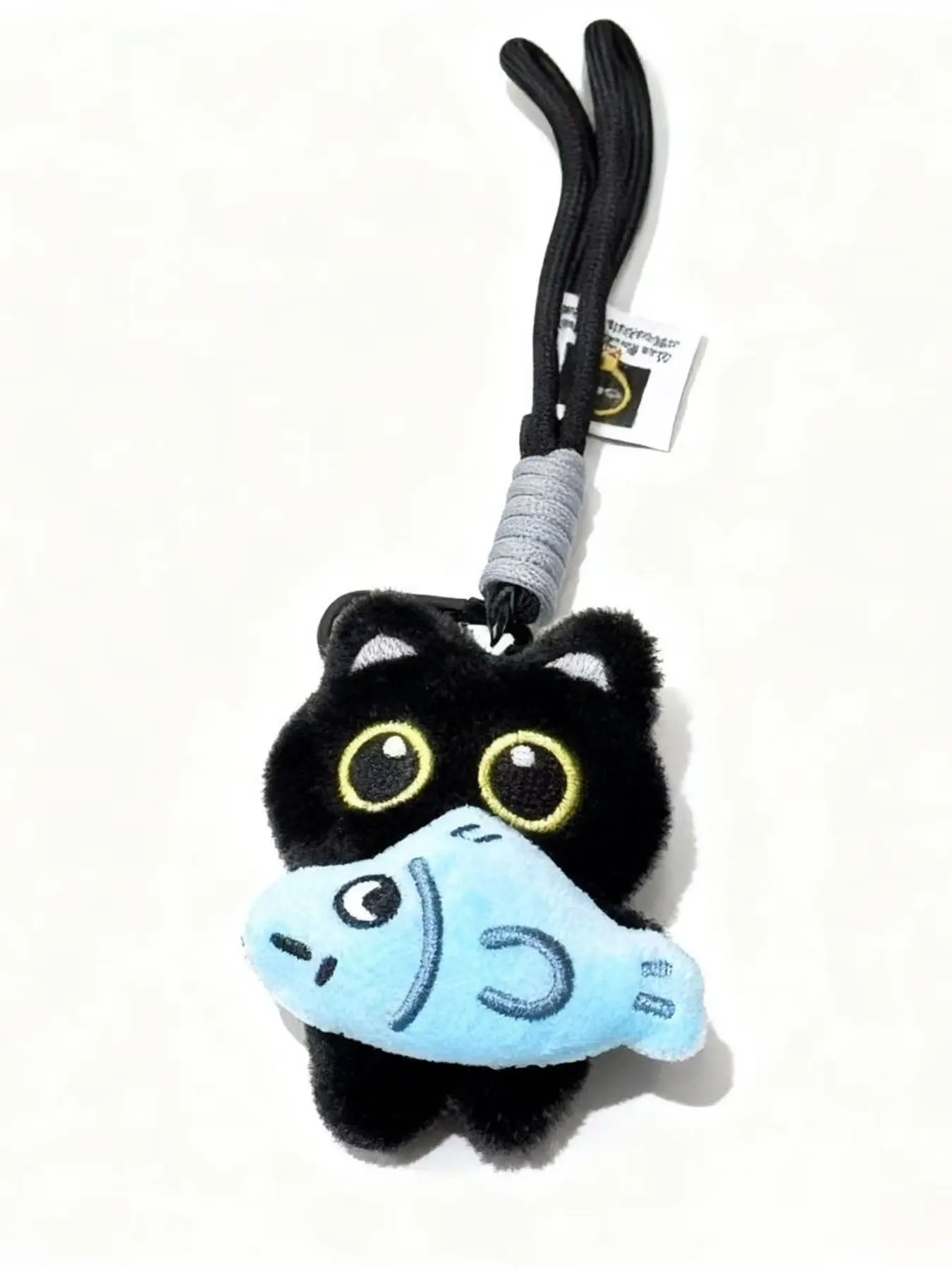 Cute Squeaky Black Cat Plush Keychain With Fish, Backpack Bag Charm, Adorable Doll Pendant, Back To School Accessories for College Students