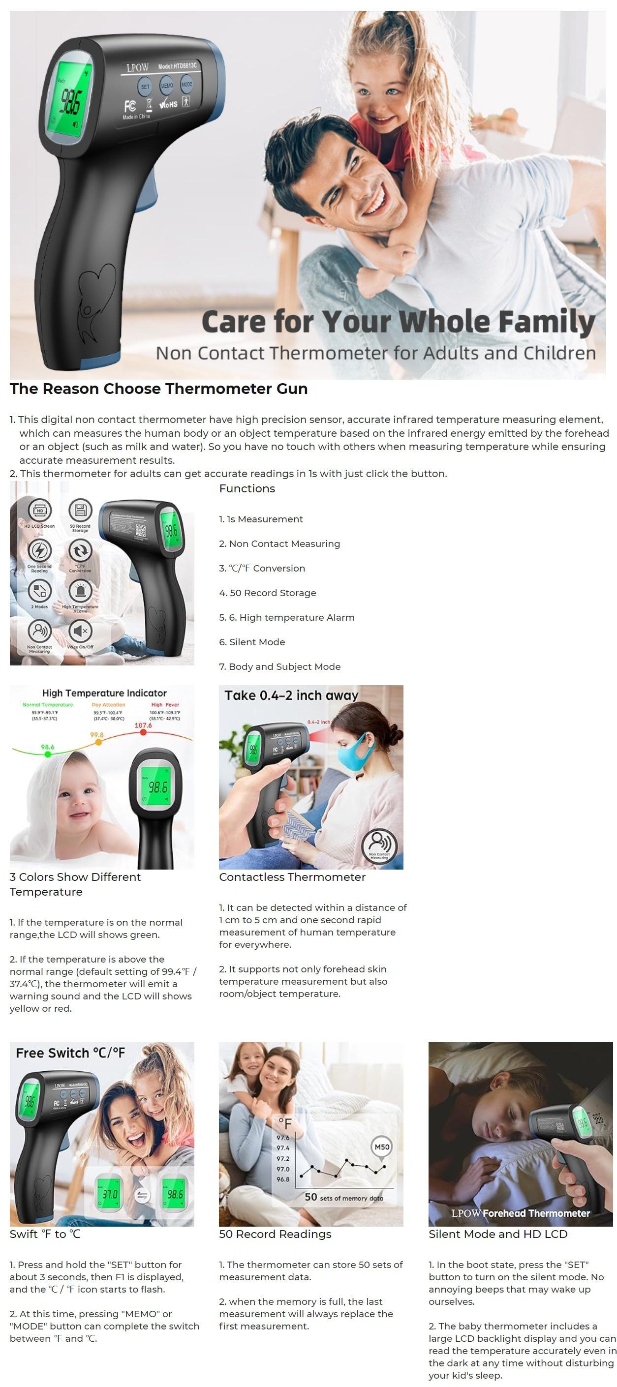 No Touch Forehead Thermometer for Adults and Kids, Digital Thermometer for Baby, 2 in 1 Body Surface Mode Infrared Thermometer with Fever Alarm and Instant Accuracy Readings