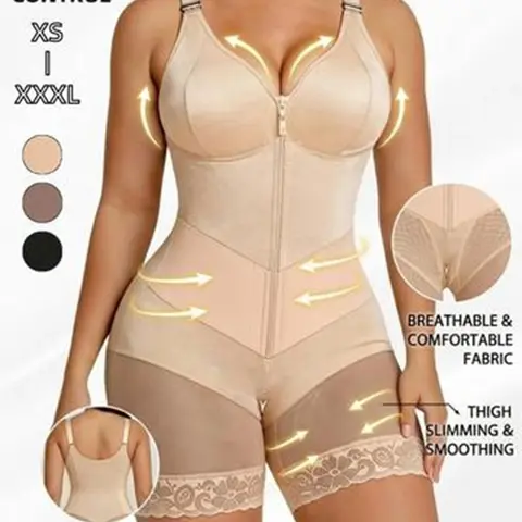 Colombian Faja Moldeadora Thong Bodysuit Seamless Cutout Open Back , Deep V Neck Zipper Front Lace Hem Anti Slip Strip Strong Tummy Control Waist Thigh Shaper, Butt Lifter Postpartum Sexy Lenceria Sexi Mujer Hot Fajas Tummy Control Shapewear
