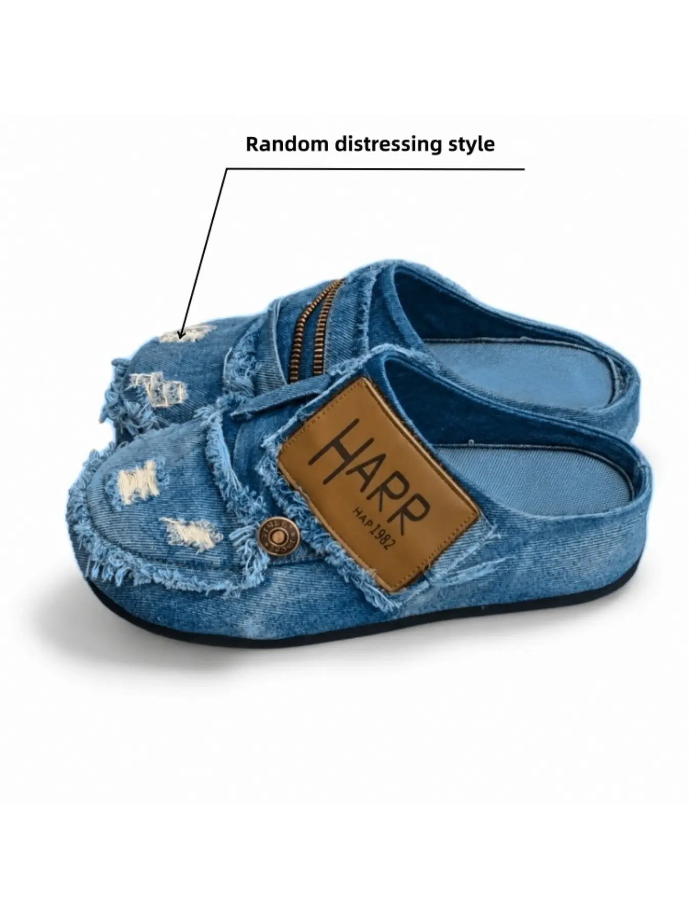 Vintage Distressed Style Men's Mules Raw Edge Distressed Denim Upper Soft Sole Anti-slip Flat Sole Daily Shopping Casual Travel Non Slip Mules