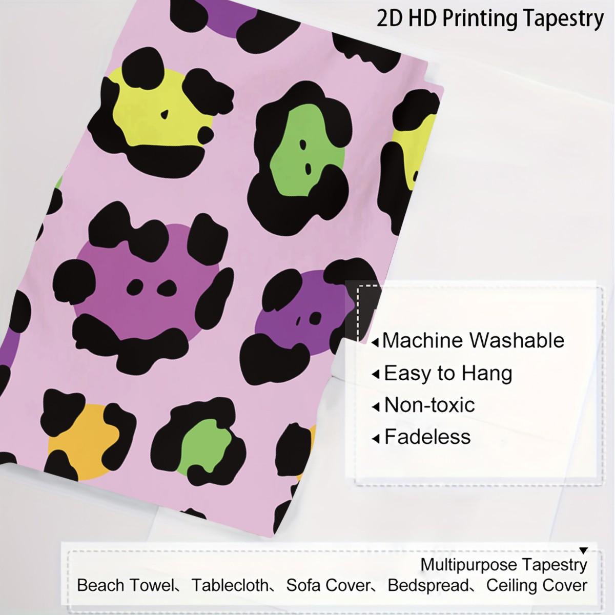 Leopard Print Tapestry, Wild Aesthetic Animal Print Wall Hanging, Vibrant Colorful Cheetah Tapestry for Bedroom Living Room Dorm, Home Wall Decor