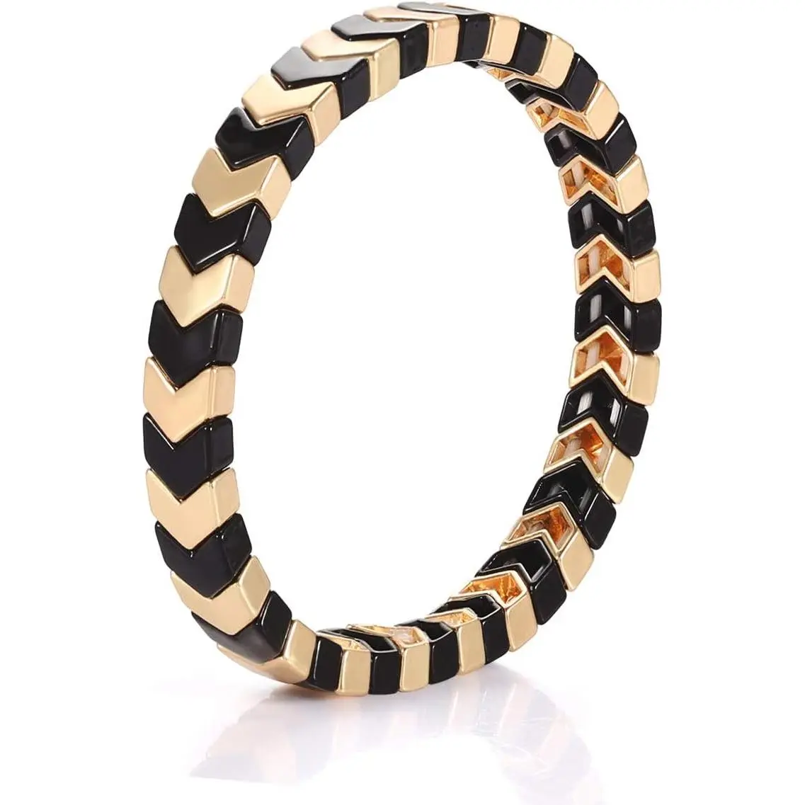 Rainbow Enamel Tile Bracelets for Women Multicolored Tile Bead Bracelets Colorful Chevron Beaded Stretch Bracelets Stackable Strand Bangles for Men Girls