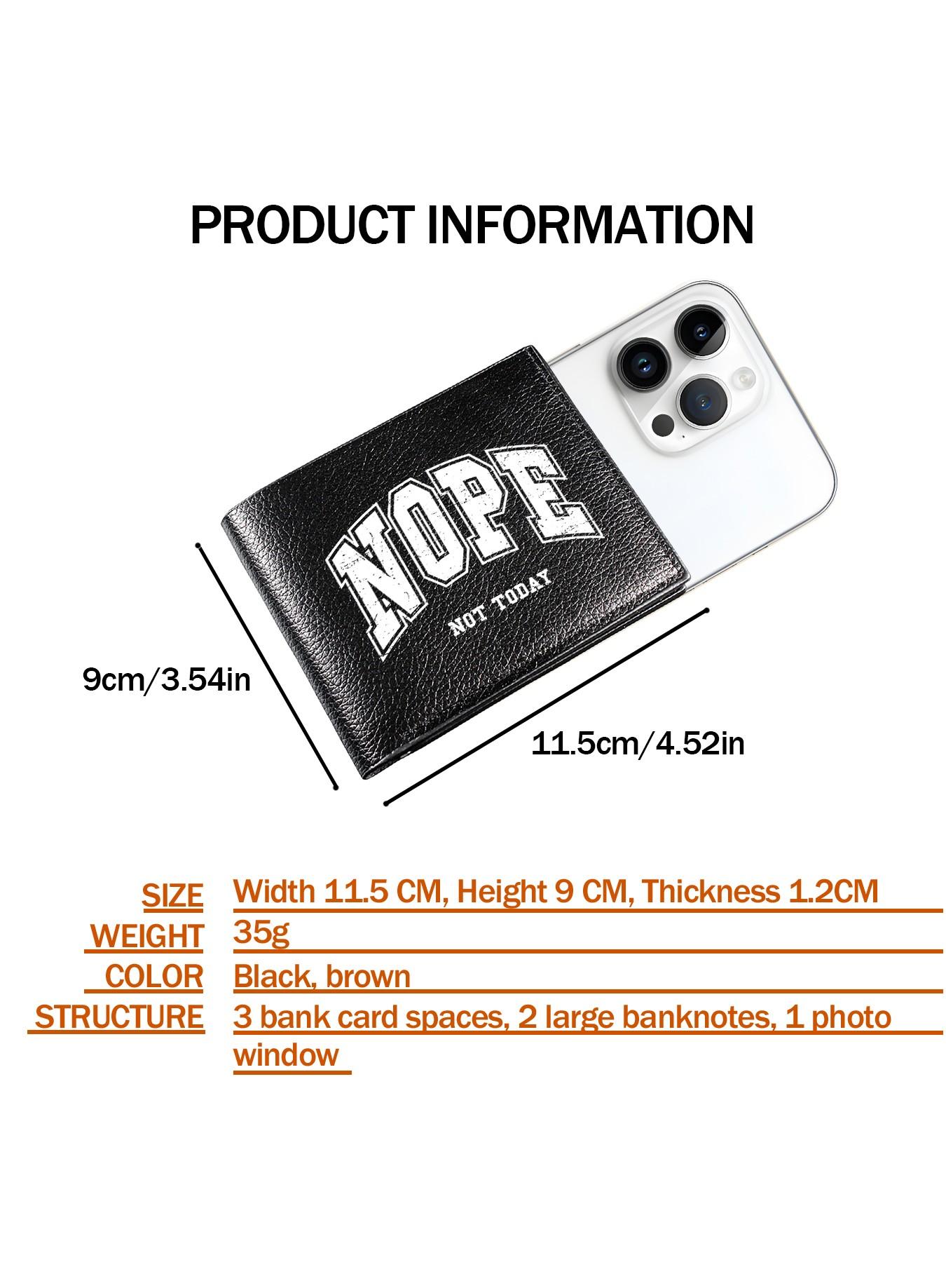 Minimalist 'nope Not Today' Neutral Fold Wallet, PU Leather Casual Card Holder, Unisex Daily Commute Portable Wallet