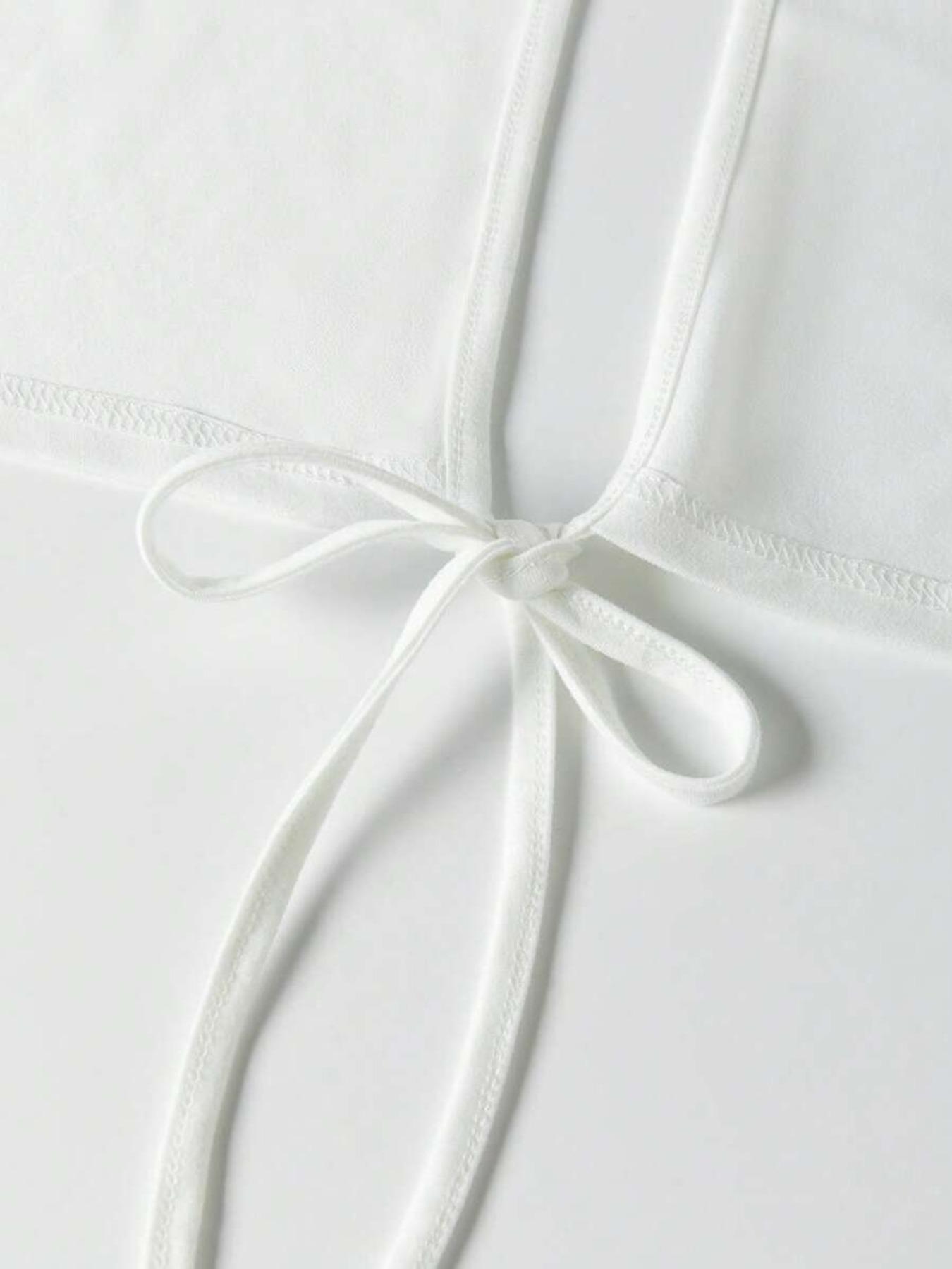 Women's Knitted Round Neck Drop Shoulder Sleeve T-Shirt, Fashion Casual Asymmetrical Ruched Cross Cutout Back Tie Top